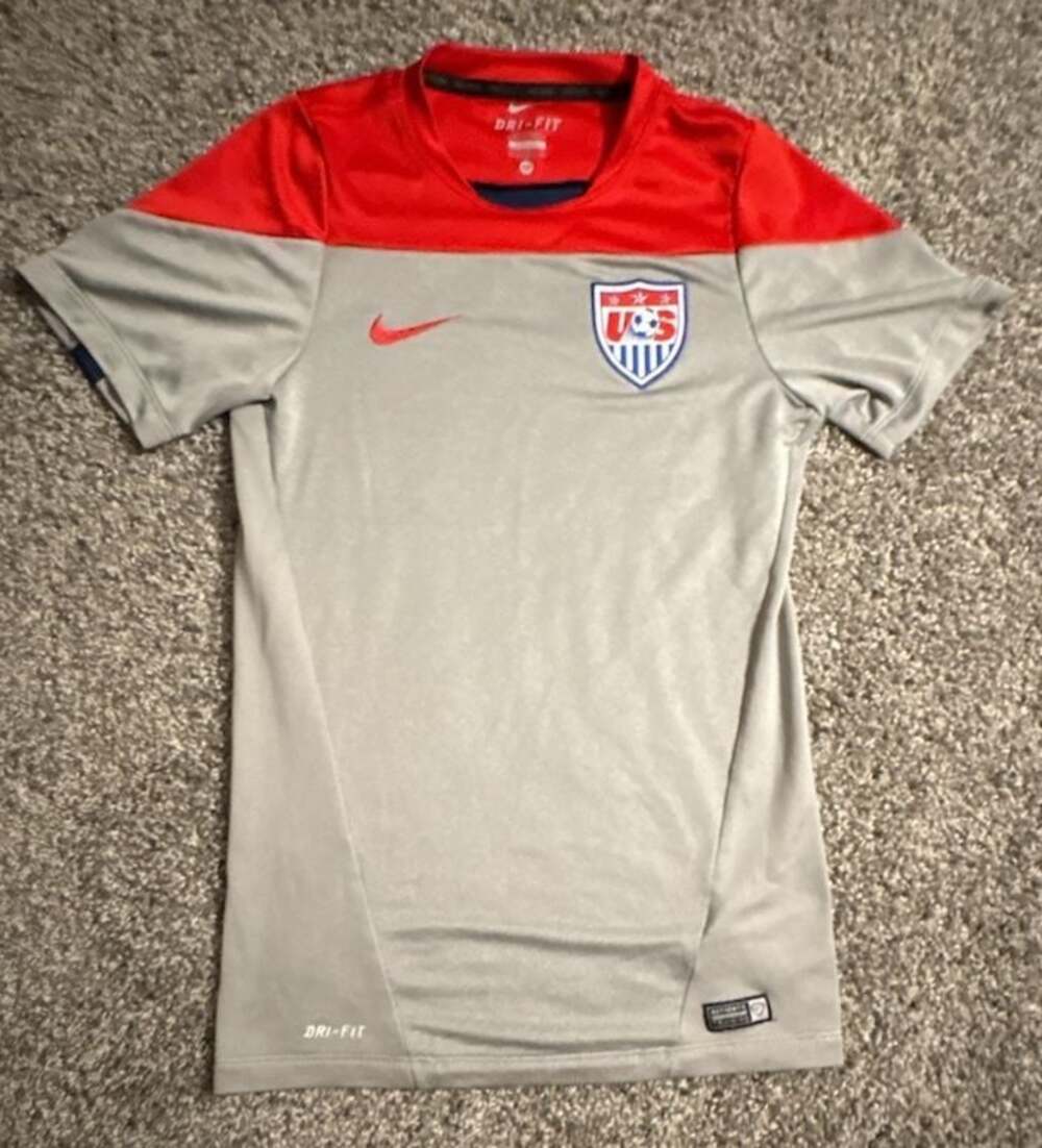 Nike Red Gray Dri-Fit 2014 US Soccer Jersey World Cup Training Shirt Mens Medium